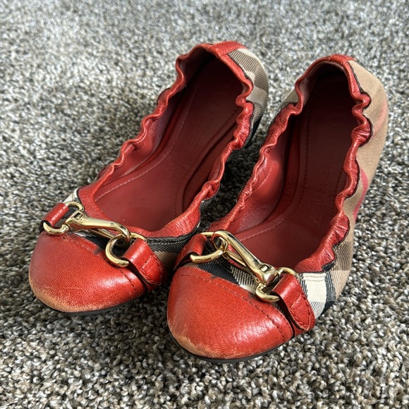 Burberry Flat Shoes, Size 38, Orange, Plaid - Picture 1 of 7